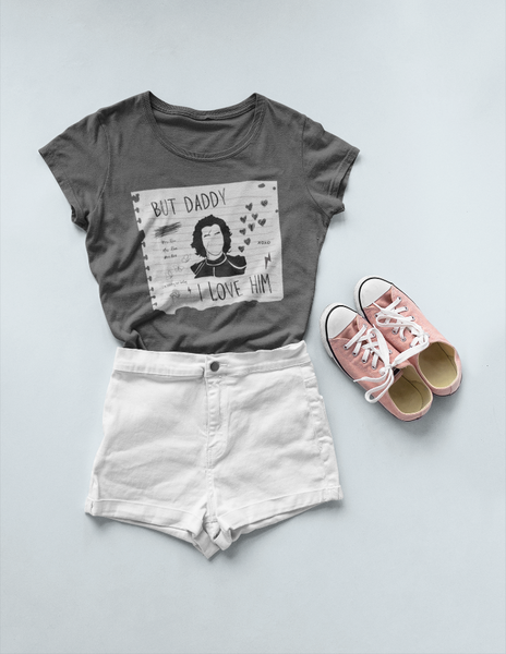But Daddy I Love Him Kylo Ren Comfort Colors Shirt in grey with black and white design with pink converse shoes and white shorts