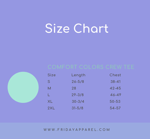 comfort colors size chart shop friday apparel fashion for fans size inclusive graphic tees