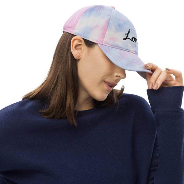 Taylor Swift Hat tie dye pink blue purple pastel fabric soft cotton. Lover embroidered black thread design. Adjustable metal buckle in back. Men Women teen girls outfit gift birthday party wedding bride husband wife Swiftie gift. dad hat baseball cap. music lyrics cruel summer