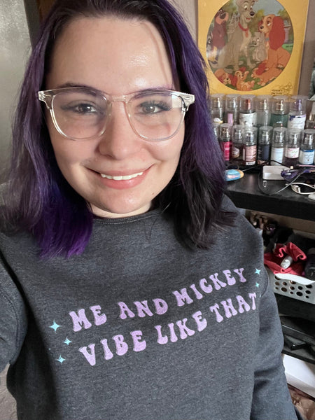 Me and Mickey Vibe Like That Sweatshirt disney swiftie karma music lyrics midnights outfit shirt top jumper hoodie pullover disneyland disneyworld magic kingdom hollywood studios outfit women men unisex cotton polyester