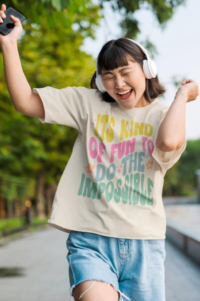 its kind of fun to do the impossible comfort colors shirt walt disney quote Mickey Mouse shop friday apparel in light blue chambray