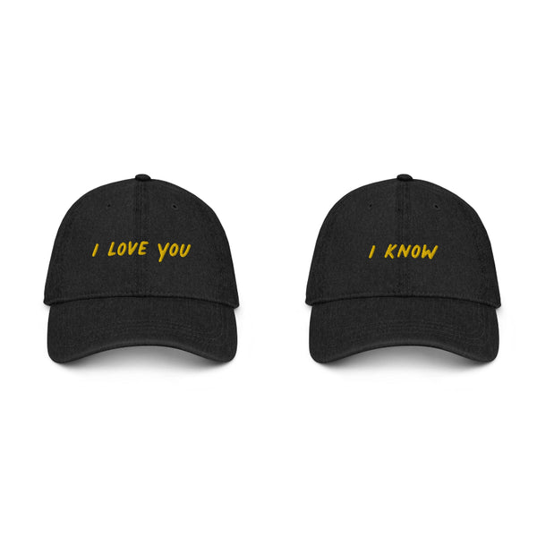 I love you I know star wars han solo princess leia empire strikes back matching hats baseball cap outfit disneyland disneyworld couples wedding bride husband engagement anniversary outfit