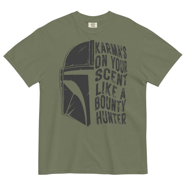 Karmas on your scent like a bounty hunter shirt disney swiftie star wars taylor swift eras tour midnights the mandalorian baby yoda grogu t-shirt graphic tee outfit disneyland disney world hollywood studios galaxy's edge batuu