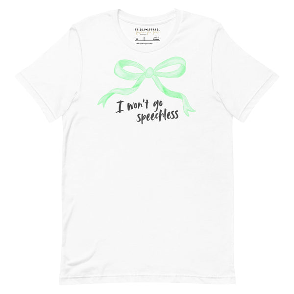 Disney princess jasmine quote i won't go speechless lyrics sticker gift birthday party girl power women empowerment feminist feminism mint green bow t-shirt graphic tee shirt crew neck cotton cosplay costume disney princess outfit disneybound disneyland disney world animal kingdom magic kingdom epcot hollywood studios couples