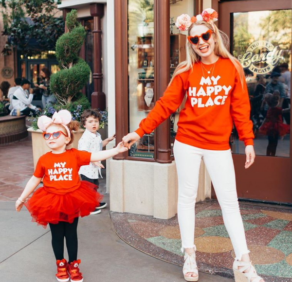 My Happy Place Sweatshirt disneyland disneyworld magic kingdom vacation outfit sweater men women unisex matching family tops mommy and me mickey ears tutu skirt child red heart sunglasses leia headband