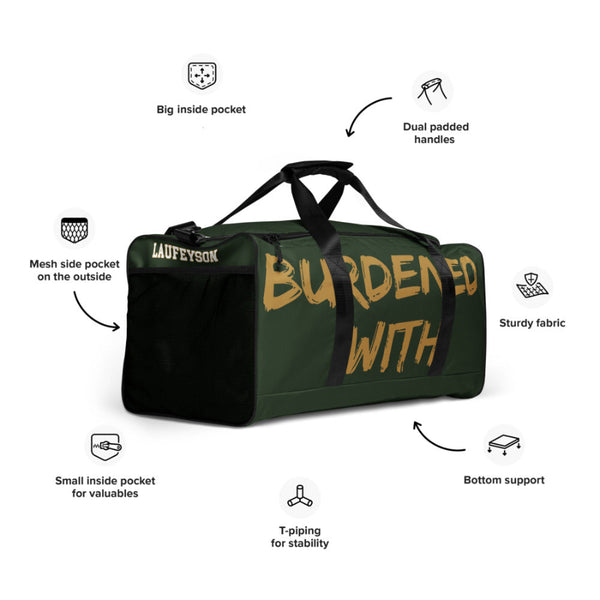 Loki Duffel Bag Burdened With Glorious Purpose Marvel Avengers Weekender Strap Shoulder Green Gold Born to Rule Crown Helmet Laufeyson Thor Men Women Gym Travel
