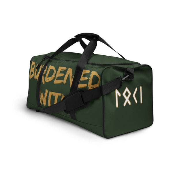 Loki Duffel Bag Burdened With Glorious Purpose Marvel Avengers Weekender Strap Shoulder Green Gold Born to Rule Crown Helmet Laufeyson Thor Men Women Gym Travel