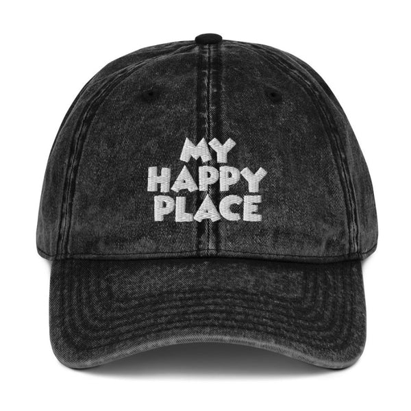 My Happy Place Hat vintage grunge distressed fabric Disneyland Disney World theme park outfit baseball cap woman man mom dad family matching cute disney outfit trip