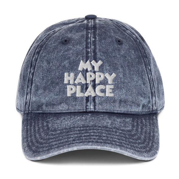 My Happy Place Hat vintage grunge distressed fabric Disneyland Disney World theme park outfit baseball cap woman man mom dad family matching cute disney outfit trip