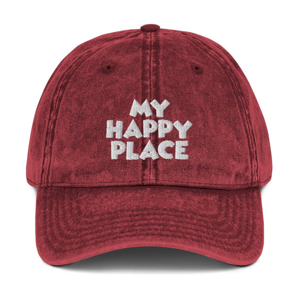 My Happy Place Hat vintage grunge distressed fabric Disneyland Disney World theme park outfit baseball cap woman man mom dad family matching cute disney outfit trip