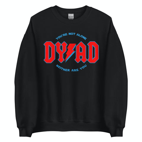 You're Not Alone Neither Are You Circle around Dyad design. Comfy unisex sweatshirt. Size inclusive Small-4XL, colors Black, White, Pink and Grey. Reylo Dyad in the Force. Kylo Ren and Rey hand touch scene in The Last Jedi. Star Wars sequels movie quote. Red and Blue with lightning bolt.