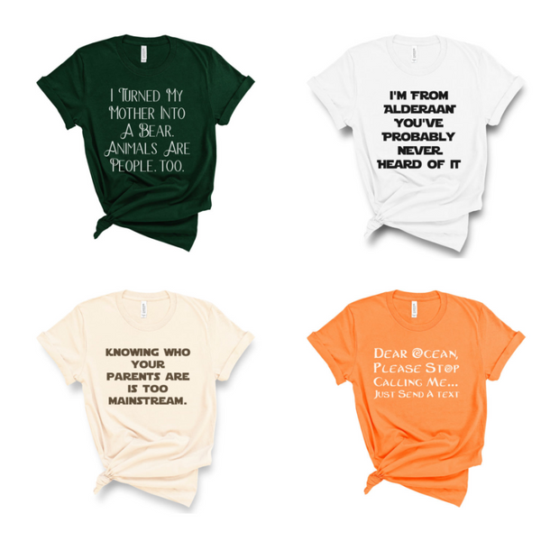 Hipster Princess Shirt Collection, disney inspired tops outfit matching besties girls trip for Halloween and cosplay. Merida, Princess Leia Organa, Rey Nobody Skywalker, Moana