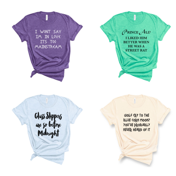 Hipster Princess Shirt Collection, disney inspired tops outfit matching besties girls trip for Halloween and cosplay. Meg Hercules, Jasmine Aladdin, Cinderella, Pocahontas