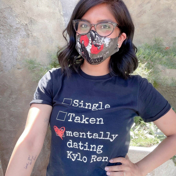 Custom Mentally Dating Shirt, personalize with your celebrity movie character crush. Mentally Dating Kylo Ren in white with red heart on black t-shirt. Size inclusive XS-4XL. Worldwide shipping. Nerdy fan merchandise outfits. Kylo Ren simp Stan dark side Vader the last jedi reylo au