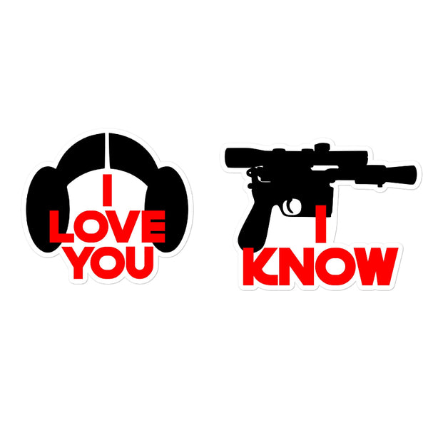 Star Wars Stickers Han Solo Princess Leia I Love You I Know Gift Party Jedi Lightsaber Blaster Rebel Buns Hair Couples Wedding Bridge Groom Bachelorette Bridesmaid Groomsmen Birthday Decorations Tumbler Cup Mug Phone Case Laptop Computer