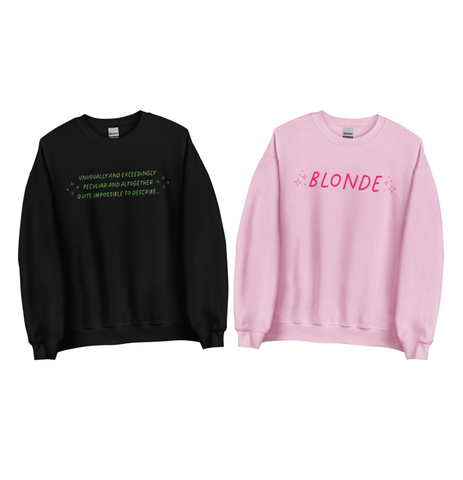 ‘Loathing’ lyric unisex sweatshirt, Wicked musical inspired best friend tee, cotton polyester. glinda elphaba sweater pink green for good blond unusually and exceedingly peculiar and altogether quite impossible to describe ariana cynthia wizard of oz magic