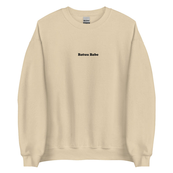 Batuu Babe embroidered unisex crewneck sweatshirt featuring minimalist embroidery inspired by Galaxy's Edge and Disney park adventures.