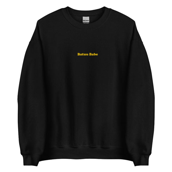 Batuu Babe embroidered unisex crewneck sweatshirt featuring minimalist embroidery inspired by Galaxy's Edge and Disney park adventures.