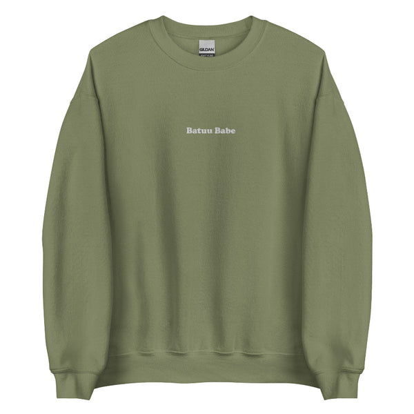 Batuu Babe embroidered unisex crewneck sweatshirt featuring minimalist embroidery inspired by Galaxy's Edge and Disney park adventures.