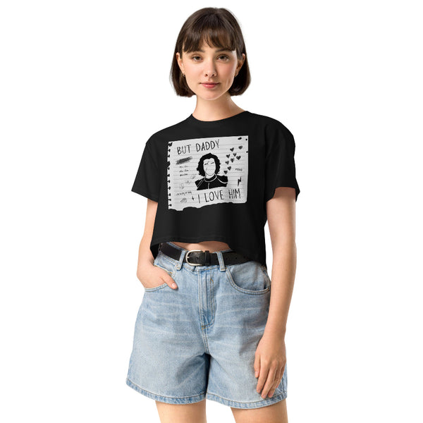 But Daddy I Love Him Kylo's Version women’s cropped t-shirt inspired by Kylo Ren, Ben Solo, blue butterflies, Galaxy's Edge, and Star Wars fandom fashion