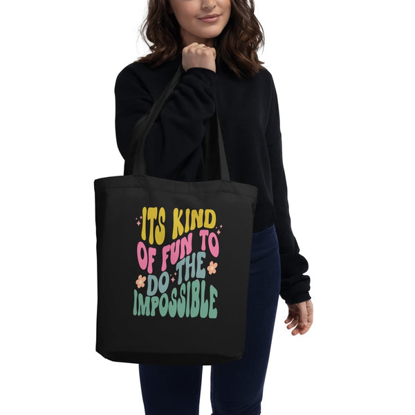 shop friday apparel its kind of fun to do the impossible walt disney quote organic cotton tote bag hippie flowers stars disney parks accessories