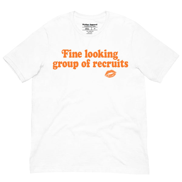 Funny Star Wars inspired unisex shirt reading “Fine Looking Group of Recruits” with orange lipstick graphic White T-Shirt