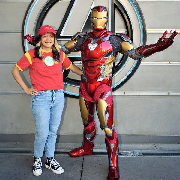 I Love You 3000 Embroidered Hat Iron Man cosplay costume dad baseball cap avengers campus outfit disneyland men women dress up doomsday red yellow Woman meeting Iron Man at Avengers Campus Disneyland