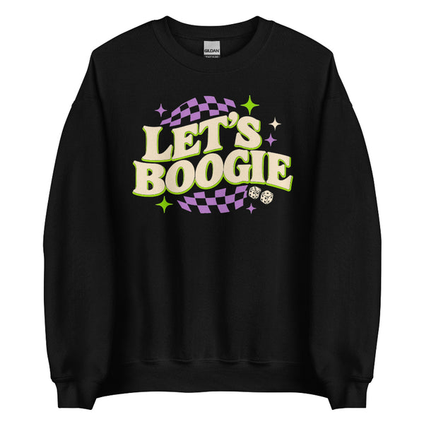 Let’s Boogie Halloween sweatshirt with retro spooky design inspired by Oogie Boogie Bash and Disneyland Halloween.