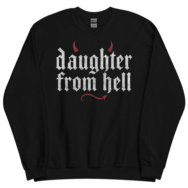 Daughter From Hell Halloween sweatshirt inspired by Gracie Abrams and That’s So True with a spooky pop music graphic design.