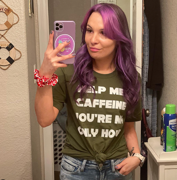 Caffeine A New Hope Star Wars inspired graphic tee princess leia army green