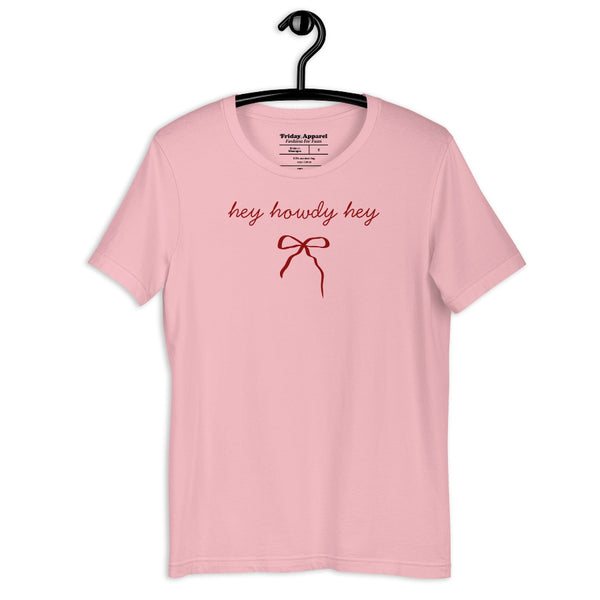 Hey Howdy Hey bow graphic t-shirt with western coquette inspired design