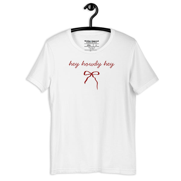 Hey Howdy Hey bow graphic t-shirt with western coquette inspired design