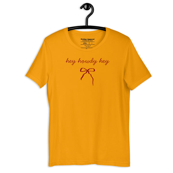 Hey Howdy Hey bow graphic t-shirt with western coquette inspired design
