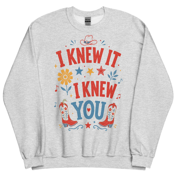 I Knew It I Knew You western cowgirl boot sweatshirt inspired by nostalgic friendship themes