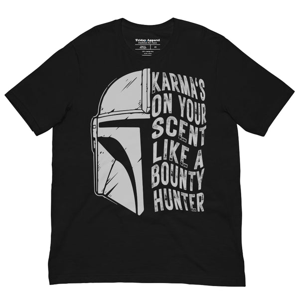 Karma x Bounty Hunter graphic t-shirt inspired by pop music and galaxy fandom culture