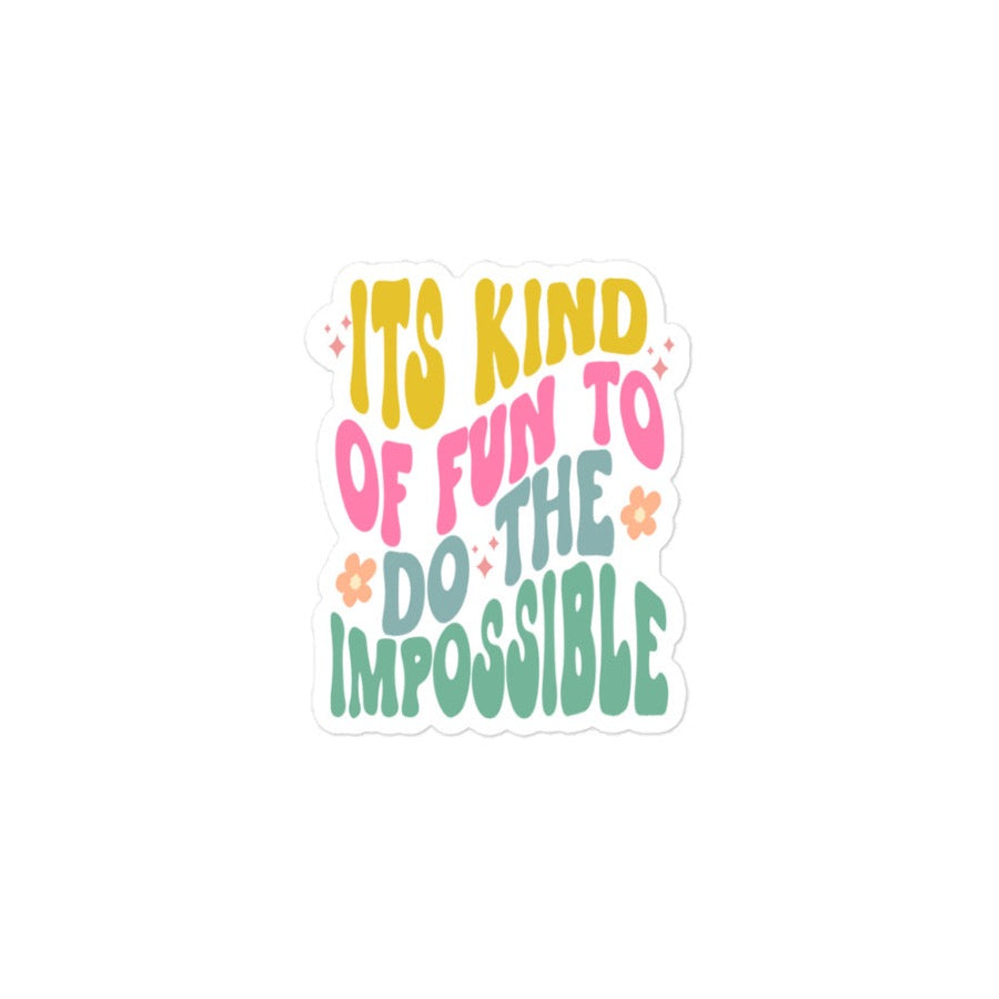 shop friday apparel its kind of fun to do the impossible walt disney quote sticker colorful yellow pink blue green hippie flowers stars