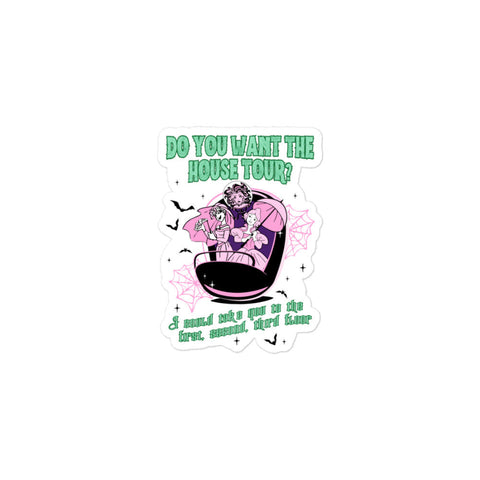 Haunted Mansion x Sabrina Carpenter House Tour mashup sticker featuring ghostly bride design, 3 inch durable vinyl for laptops, notebooks, or water bottles. halloween party gift music lyrics disney parks grim grinning ghosts