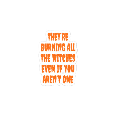 Bold orange ‘They Say I Did Something Bad’ Swiftie-inspired Halloween sticker, 3 inch durable vinyl, perfect for laptops, notebooks, or water bottles. taylor swift they're burning all the witches even if you aren't one party showgirl