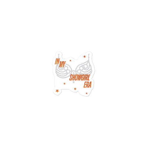 ‘In My Showgirl Era’ vinyl sticker with rhinestone bra graphic and orange star accents, 3 inch durable vinyl for laptops, notebooks, or water bottles.” stickers taylor swift swiftie listening party movie accessories merch eras tour birthday gift women girls kids book club friends the life of a showgirl bejeweled vegas