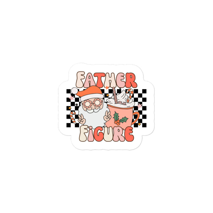 Retro ‘Father Figure’ Christmas sticker with Santa making peace signs, flower glasses, and a pastel pink cocoa mug with marshmallows and candy canes. Vinyl holiday decal. Taylor Swift christmas holiday gift party the life of a showgirl TS12 TLOAS eras tour
