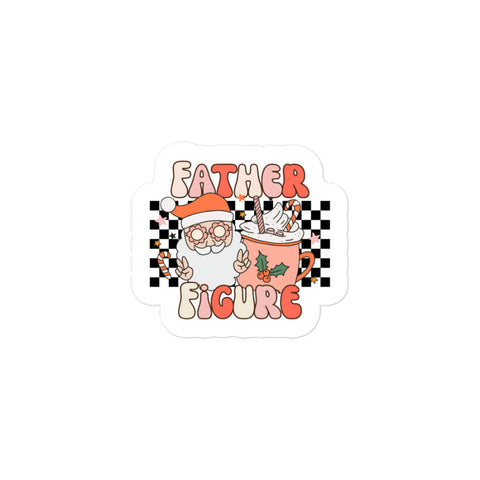 Retro ‘Father Figure’ Christmas sticker with Santa making peace signs, flower glasses, and a pastel pink cocoa mug with marshmallows and candy canes. Vinyl holiday decal. Taylor Swift christmas holiday gift party the life of a showgirl TS12 TLOAS eras tour