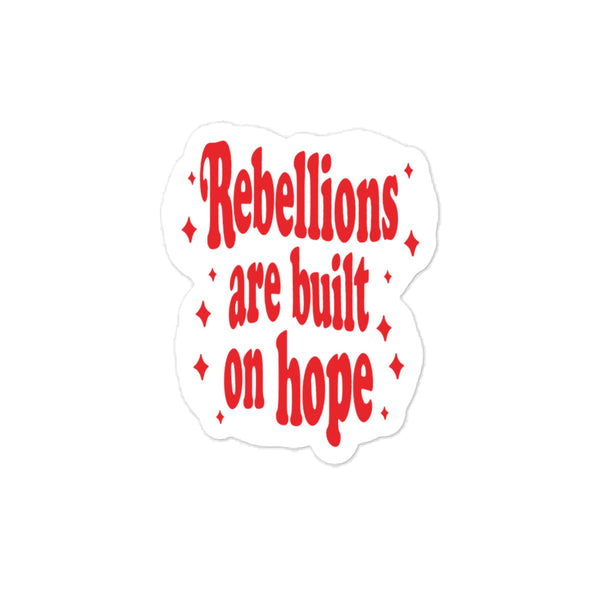 Vinyl sticker with “Rebellions Are Built on Hope” text in a Star Wars-inspired style.