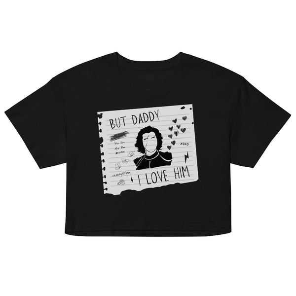But Daddy I Love Him Kylo's Version women’s cropped t-shirt inspired by Kylo Ren, Ben Solo, blue butterflies, Galaxy's Edge, and Star Wars fandom fashion