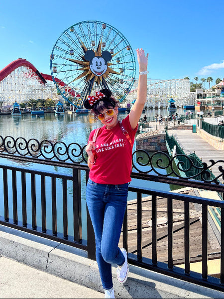 Swiftie inspired Disney graphic t-shirt with Karma themed magical park design california adventure mickey ferris wheel