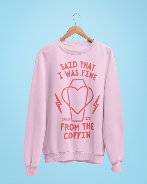 hanging down sweater Gracie Abrams lyrics sweatshirt Said that I was fine said it from the coffin That's So True the secret of us deluxe music top shirt in Pink with red design and blue background