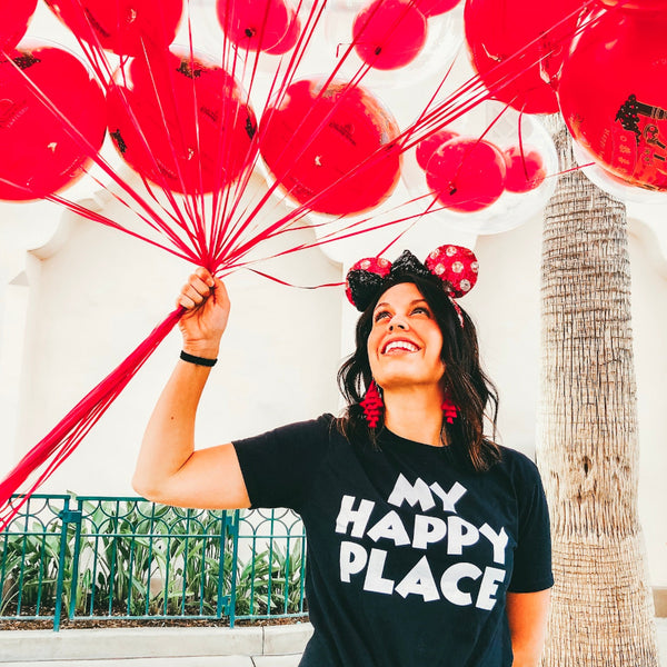 Disney inspired My Happy Place Mickey graphic t-shirt for Disneyland and Disney World fans