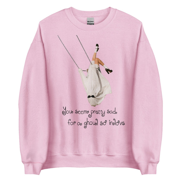 Ghoul So In Love Halloween sweatshirt featuring a spooky pop music inspired graphic, a cozy Halloween crewneck for Olivia Rodrigo fans and fall outfits.