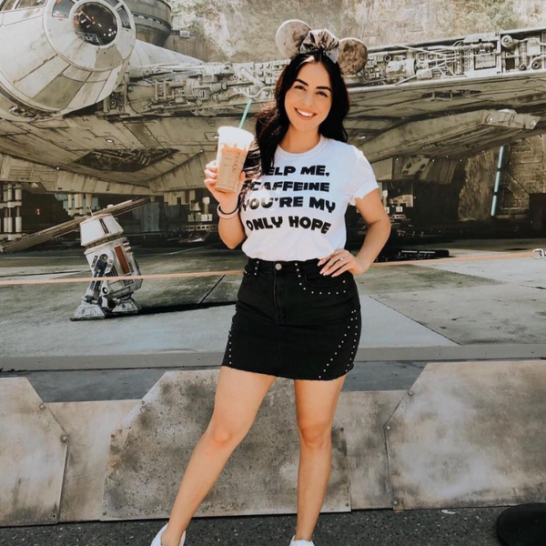 Caffeine A New Hope Star Wars inspired graphic tee leia outfit disney parks