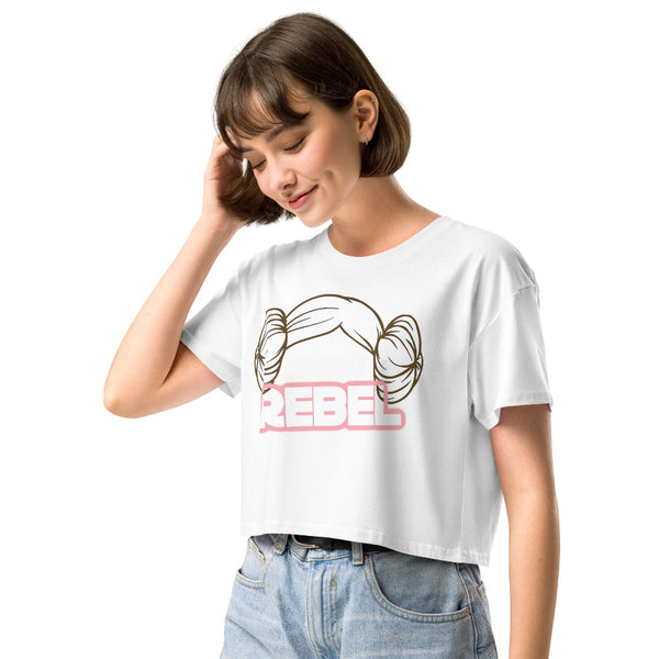 Rebel women’s cropped t-shirt inspired by Princess Leia, perfect for Disneyland, Galaxy's Edge, and Star Wars fandom outfits
