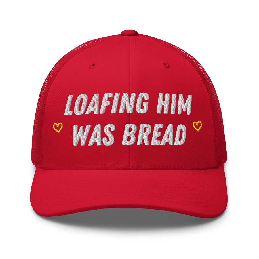taylor swift new heights podcast trucker hat red yellow white loafing him was bread taylors version funny quote tayvis taylor and travis football kansas city chiefs cap